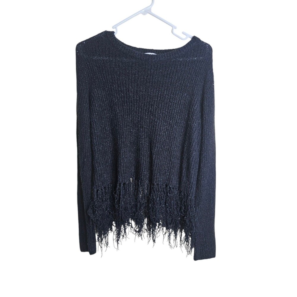 Current Air Fringe Wrap Back Pullover Sweater Sz M Black